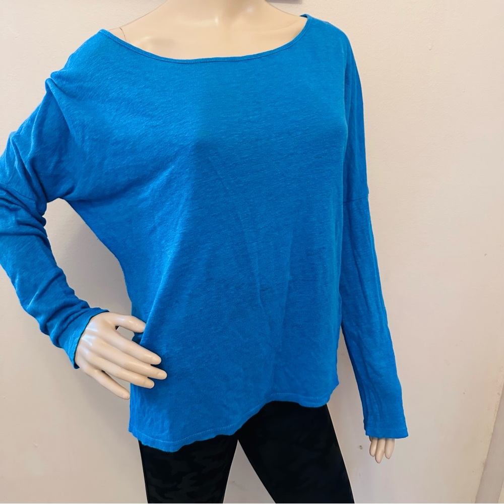 Vince Bright Blue Long Sleeve Tee 100% Linen